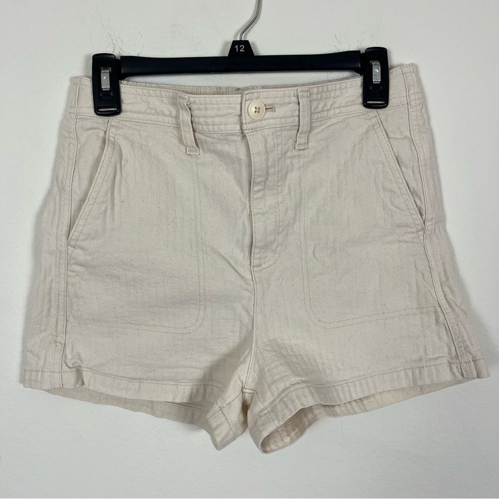 Madewell Cream Stripe High-Waist Shorts- Stretchy Waist Band- Size Small